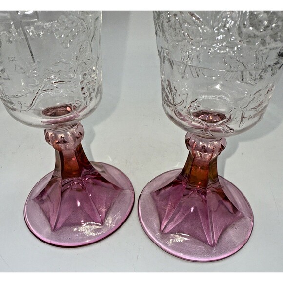2 Vintage Tiara Indiana Glass Pink/Plum Fade Last Supper Wine Chalice Goblets 7” - Picture 10 of 16
